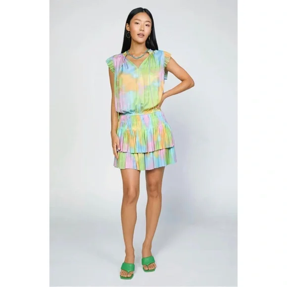 Anthropologie Current Air Pleated Rainbow Tie-Dye Mini Dress Women’s Medium - Picture 8 of 8